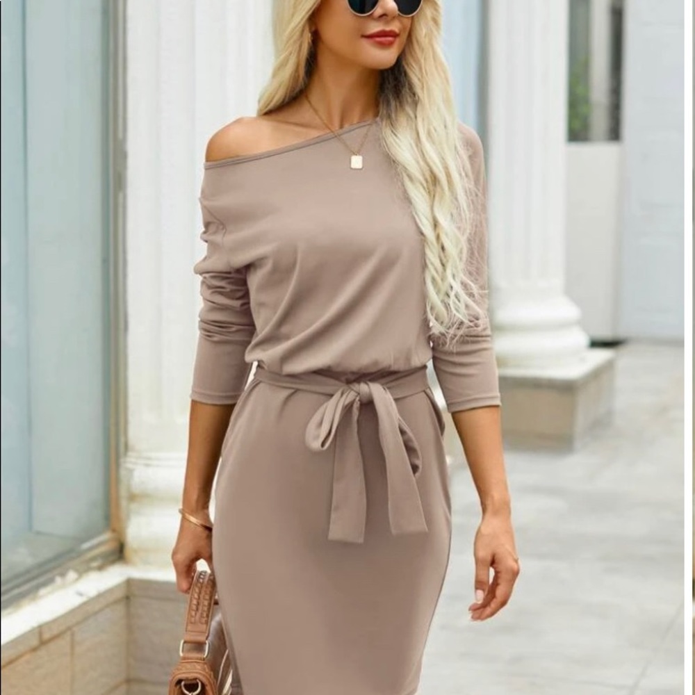 Solid Belted Fitted Dress